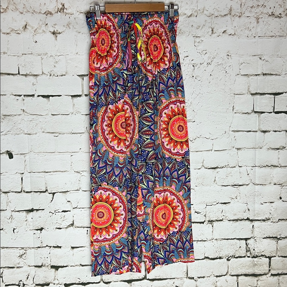 Women's Boho Maxi Wide-Leg Pants in Vibrant Multi-Color Print